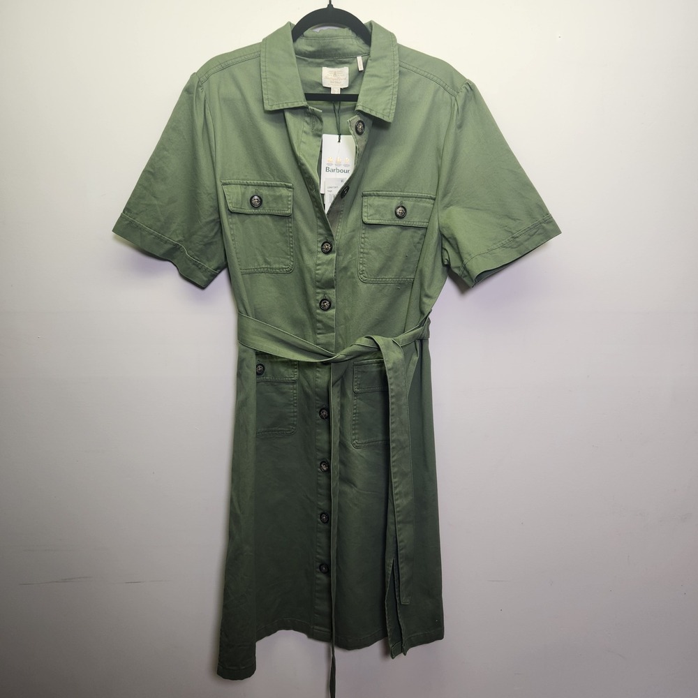 Barbour NWT Victoria Cotton Utility Shirt Dress 14 Belted Pockets Button Front